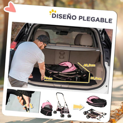 Carrito para perros 3 en 1 Lady Pink