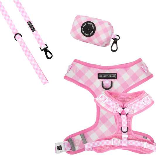 Set 3 piezas Arnés ajustable Pink Vichy